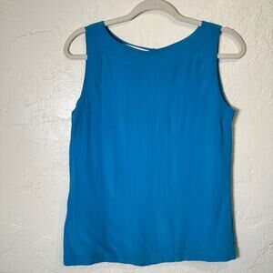 Vintage Studio Michelle Stuart Medium 100% Silk Blouse Sleeveless Blue Coastal